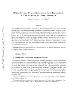 Disjunctive and Conjunctive Normal Form Explanations of Clusters Using Auxiliary Information