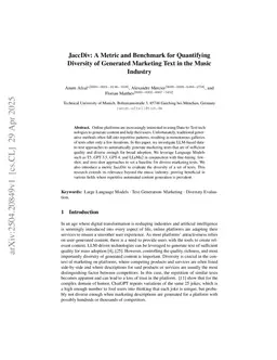 JaccDiv: A Metric and Benchmark for Quantifying Diversity of Generated Marketing Text in the Music Industry