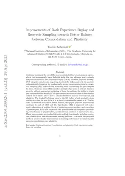 Improvements of Dark Experience Replay and Reservoir Sampling towards Better Balance between Consolidation and Plasticity