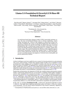 Llama-3.1-FoundationAI-SecurityLLM-Base-8B Technical Report