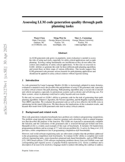 Assessing LLM code generation quality through path planning tasks