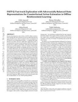 FAST-Q: Fast-track Exploration with Adversarially Balanced State Representations for Counterfactual Action Estimation in Offline Reinforcement Learning