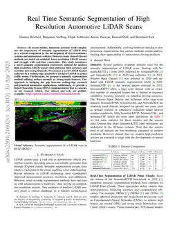 Real Time Semantic Segmentation of High Resolution Automotive LiDAR Scans