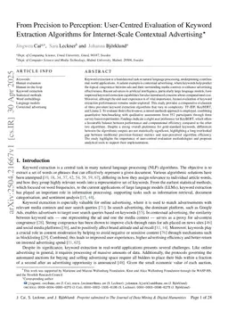 From Precision to Perception: User-Centred Evaluation of Keyword Extraction Algorithms for Internet-Scale Contextual Advertising
