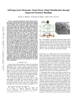 Self-Supervised Monocular Visual Drone Model Identification through Improved Occlusion Handling