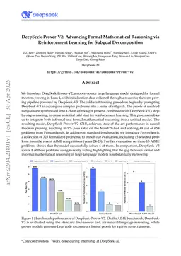 DeepSeek-Prover-V2: Advancing Formal Mathematical Reasoning via Reinforcement Learning for Subgoal Decomposition