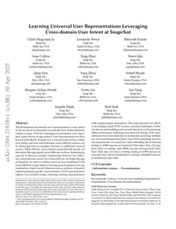 Learning Universal User Representations Leveraging Cross-domain User Intent at Snapchat