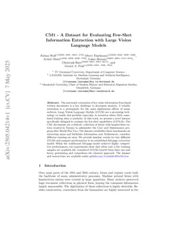 CM1 - A Dataset for Evaluating Few-Shot Information Extraction with Large Vision Language Models