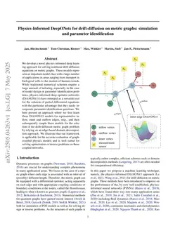 Physics-Informed DeepONets for drift-diffusion on metric graphs: simulation and parameter identification