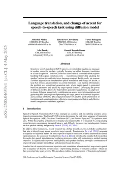 Language translation, and change of accent for speech-to-speech task using diffusion model