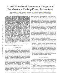 AI and Vision based Autonomous Navigation of Nano-Drones in Partially-Known Environments