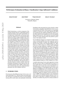Performance Estimation in Binary Classification Using Calibrated Confidence