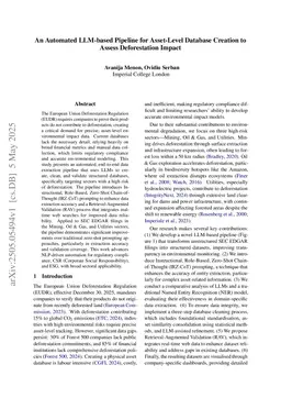 An Automated LLM-based Pipeline for Asset-Level Database Creation to Assess Deforestation Impact
