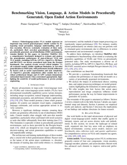 Benchmarking Vision, Language, & Action Models in Procedurally Generated, Open Ended Action Environments