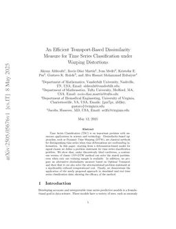 An Efficient Transport-Based Dissimilarity Measure for Time Series Classification under Warping Distortions