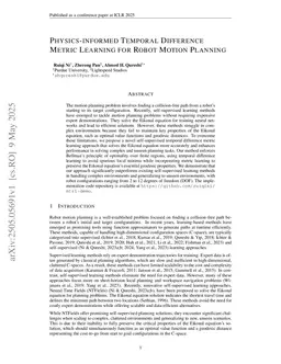 Physics-informed Temporal Difference Metric Learning for Robot Motion Planning