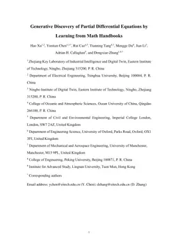 Generative Discovery of Partial Differential Equations by Learning from Math Handbooks