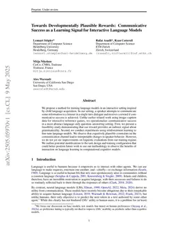 Towards Developmentally Plausible Rewards: Communicative Success as a Learning Signal for Interactive Language Models