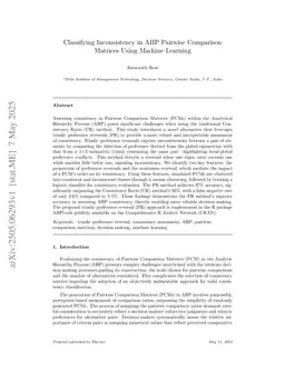 Classifying Inconsistency in AHP Pairwise Comparison Matrices Using Machine Learning