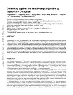 Defending against Indirect Prompt Injection by Instruction Detection