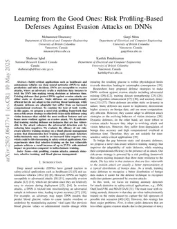 Learning from the Good Ones: Risk Profiling-Based Defenses Against Evasion Attacks on DNNs