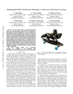 Quadrupedal Robot Skateboard Mounting via Reverse Curriculum Learning