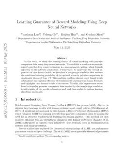 Learning Guarantee of Reward Modeling Using Deep Neural Networks