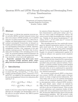 Quantum RNNs and LSTMs Through Entangling and Disentangling Power of Unitary Transformations