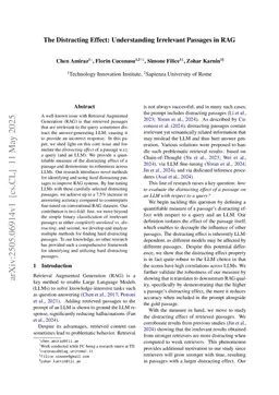 The Distracting Effect: Understanding Irrelevant Passages in RAG