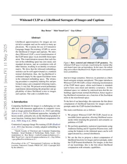 Whitened CLIP as a Likelihood Surrogate of Images and Captions