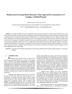 Reinforcement Learning-Based Monocular Vision Approach for Autonomous UAV Landing