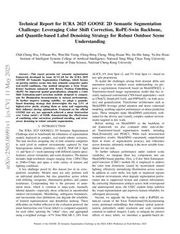 Technical Report for ICRA 2025 GOOSE 2D Semantic Segmentation Challenge: Leveraging Color Shift Correction, RoPE-Swin Backbone, and Quantile-based Label Denoising Strategy for Robust Outdoor Scene Understanding