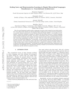 Scaling Laws and Representation Learning in Simple Hierarchical Languages: Transformers vs. Convolutional Architectures
