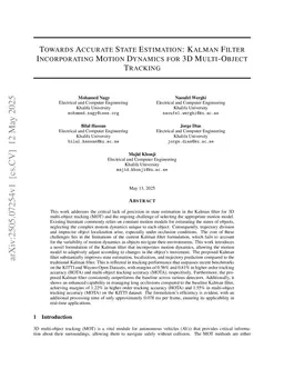 Towards Accurate State Estimation: Kalman Filter Incorporating Motion Dynamics for 3D Multi-Object Tracking