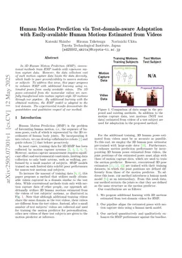 Human Motion Prediction via Test-domain-aware Adaptation with Easily-available Human Motions Estimated from Videos