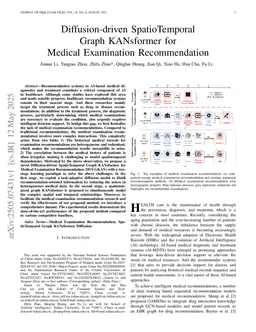 Diffusion-driven SpatioTemporal Graph KANsformer for Medical Examination Recommendation