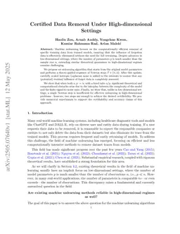 Certified Data Removal Under High-dimensional Settings