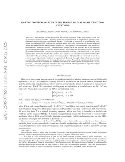 Solving Nonlinear PDEs with Sparse Radial Basis Function Networks
