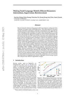 Making Small Language Models Efficient Reasoners: Intervention, Supervision, Reinforcement