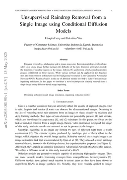 Unsupervised Raindrop Removal from a Single Image using Conditional Diffusion Models