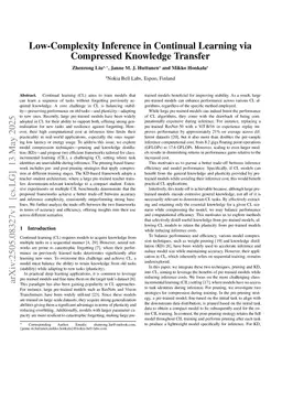 Low-Complexity Inference in Continual Learning via Compressed Knowledge Transfer