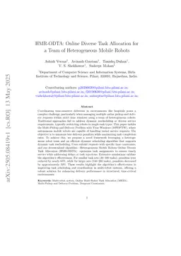 HMR-ODTA: Online Diverse Task Allocation for a Team of Heterogeneous Mobile Robots