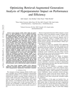 Optimizing Retrieval-Augmented Generation: Analysis of Hyperparameter Impact on Performance and Efficiency