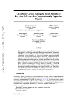 Uncertainty-Aware Surrogate-based Amortized Bayesian Inference for Computationally Expensive Models