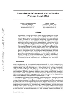 Generalization in Monitored Markov Decision Processes (Mon-MDPs)