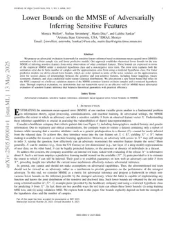 Lower Bounds on the MMSE of Adversarially Inferring Sensitive Features