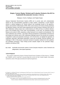 Display Content, Display Methods and Evaluation Methods of the HCI in Explainable Recommender Systems: A Survey