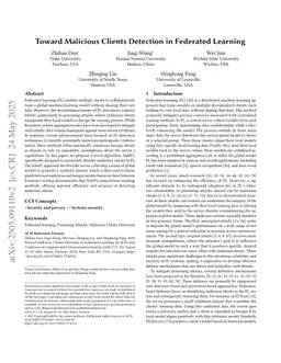 Toward Malicious Clients Detection in Federated Learning