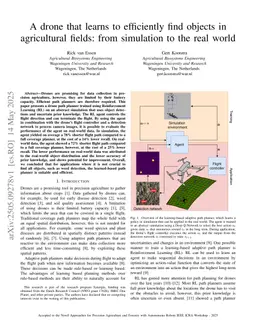 A drone that learns to efficiently find objects in agricultural fields: from simulation to the real world