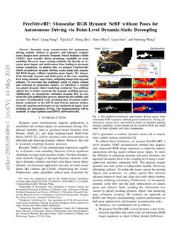 FreeDriveRF: Monocular RGB Dynamic NeRF without Poses for Autonomous Driving via Point-Level Dynamic-Static Decoupling
